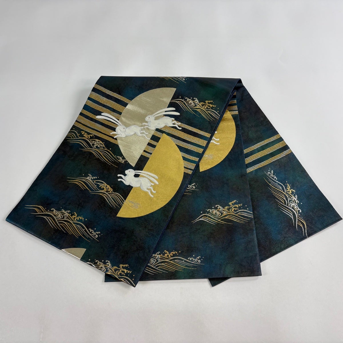 Fukuro Obi by Nagashima Sei Orimono, Nishijin Silk, Gold Rabbit Wave Design