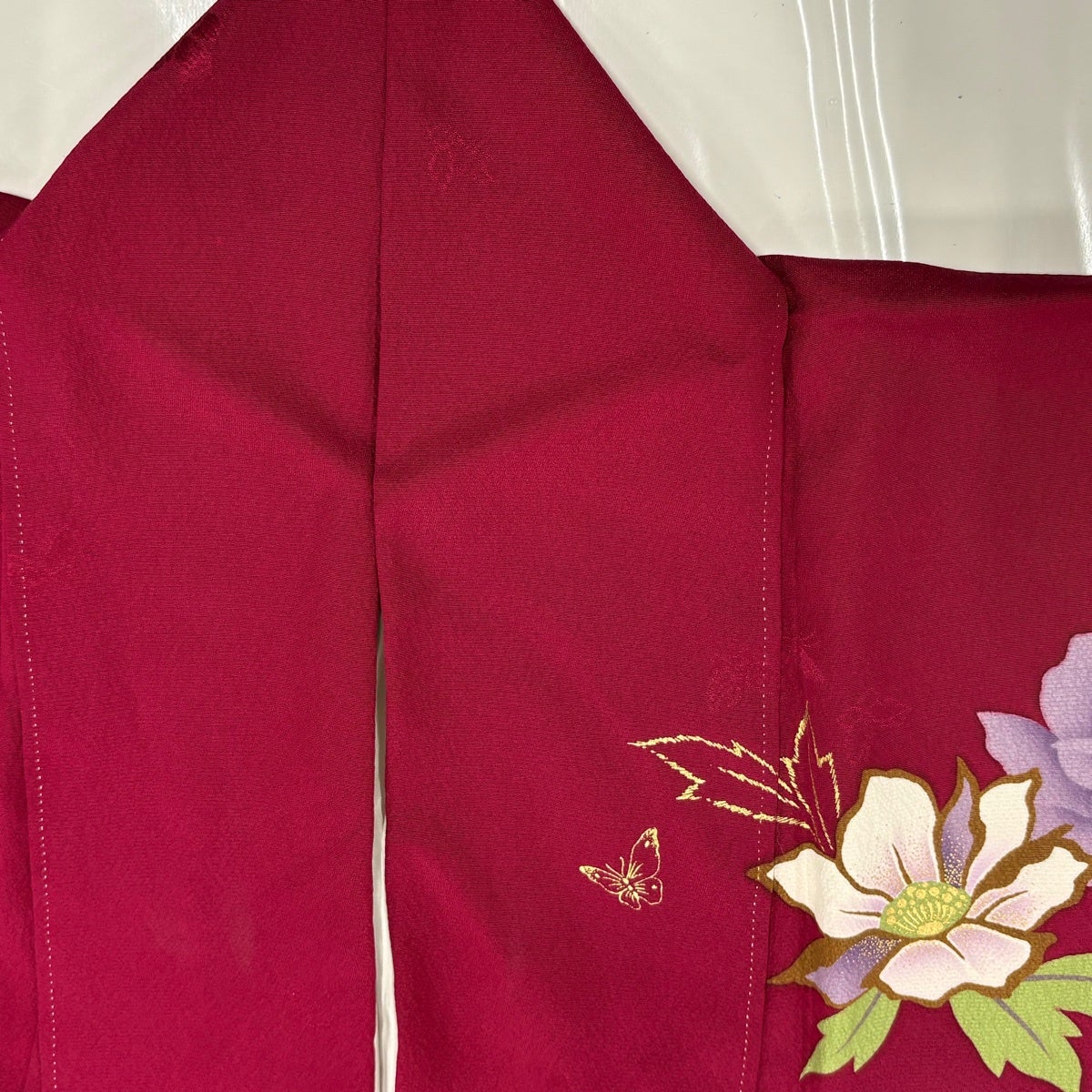Hanae Mori Homongi Silk Kimono with Rakkan, Peony Butterfly Kinsai Design, Size L