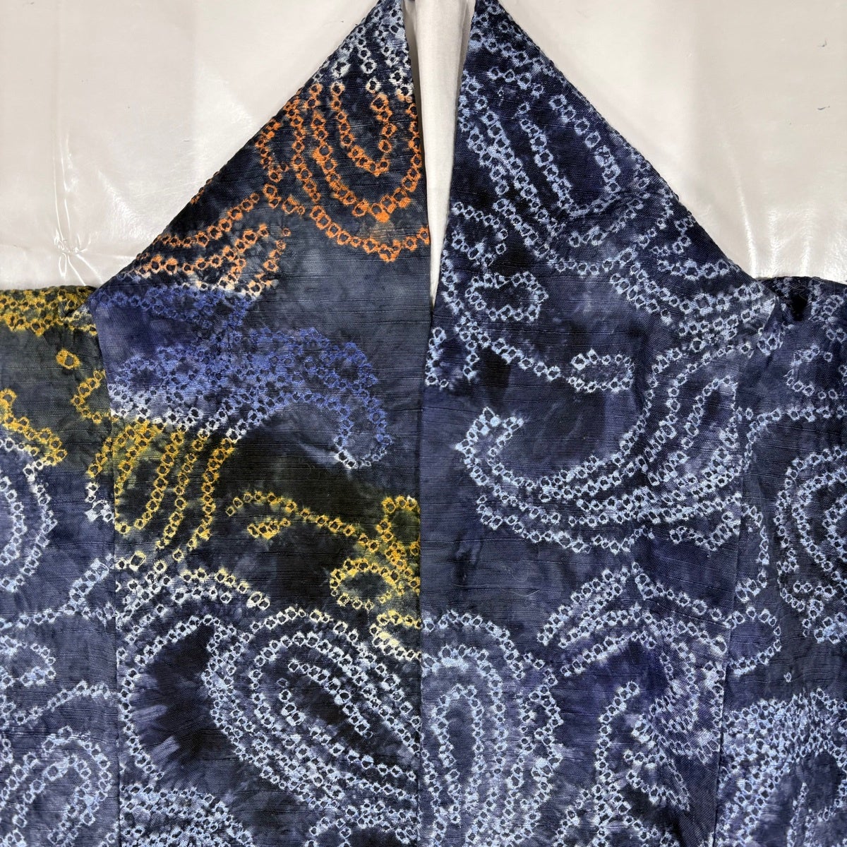 Homongi Kimono Silk Awase Paisley Floral Shibori Bokashi Navy Blue Size S