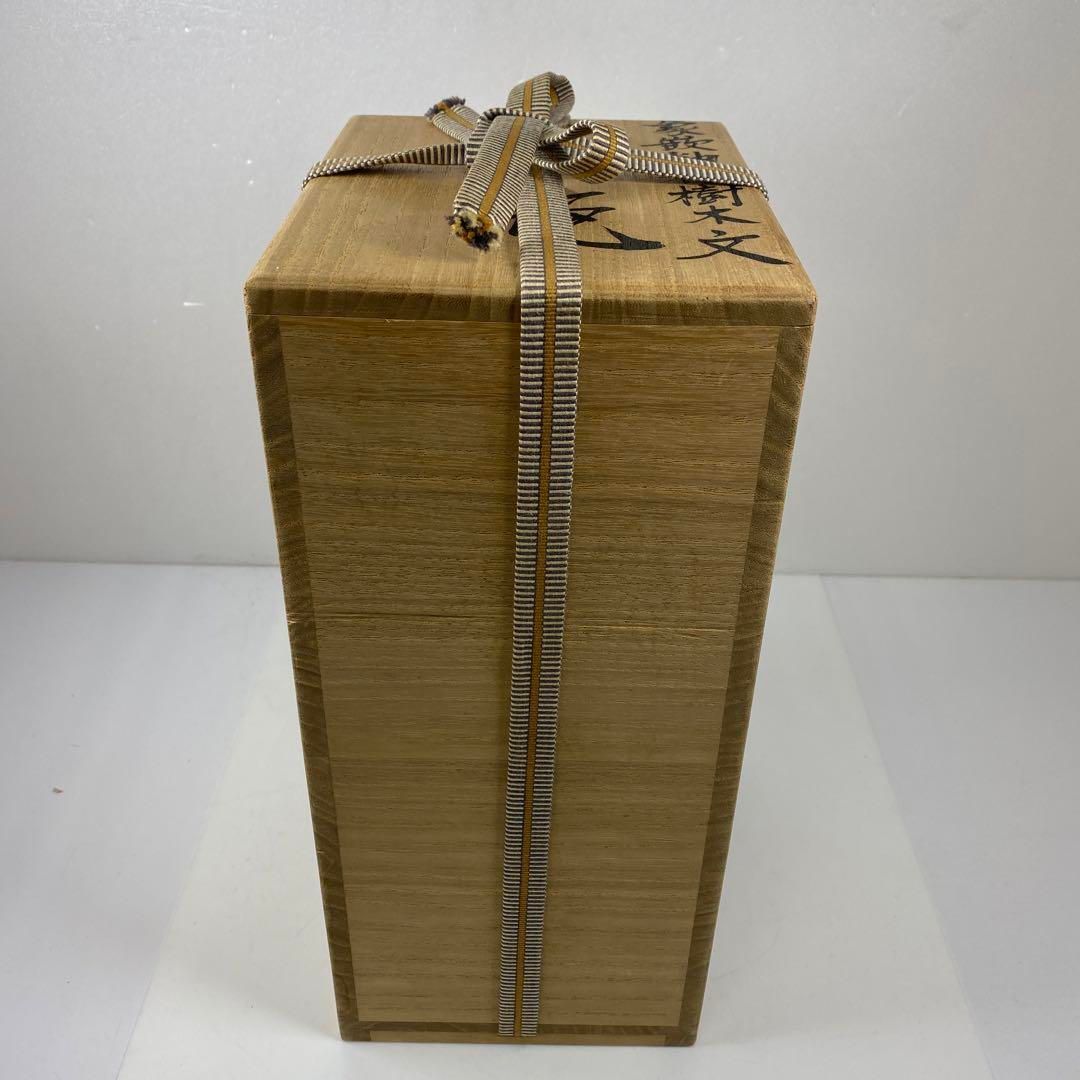 Moriyoshi Saeki Zogan Inlay Tree Motif Ceramic Vase with Signed Wood Box