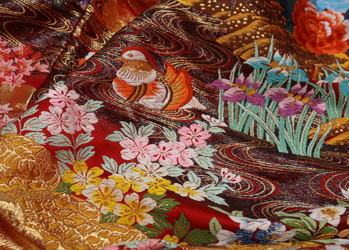 Iro-Uchikake Wedding Kimono Silk Red Black Four Seasons Floral Yae-gasane