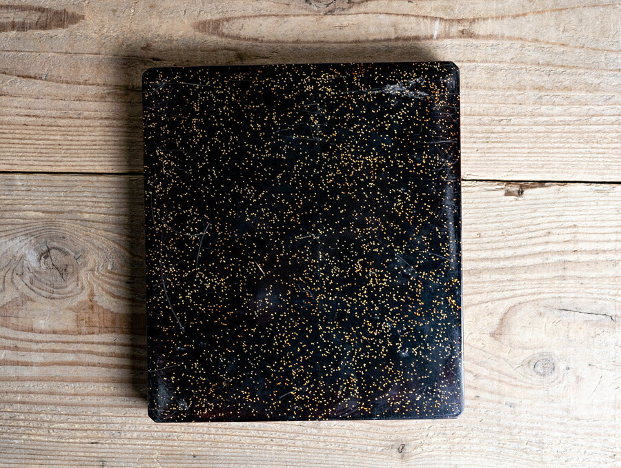 Kyoto Lacquer Gold Maki-e Camellia Suzuribako Writing Box with Silver Water Dropper