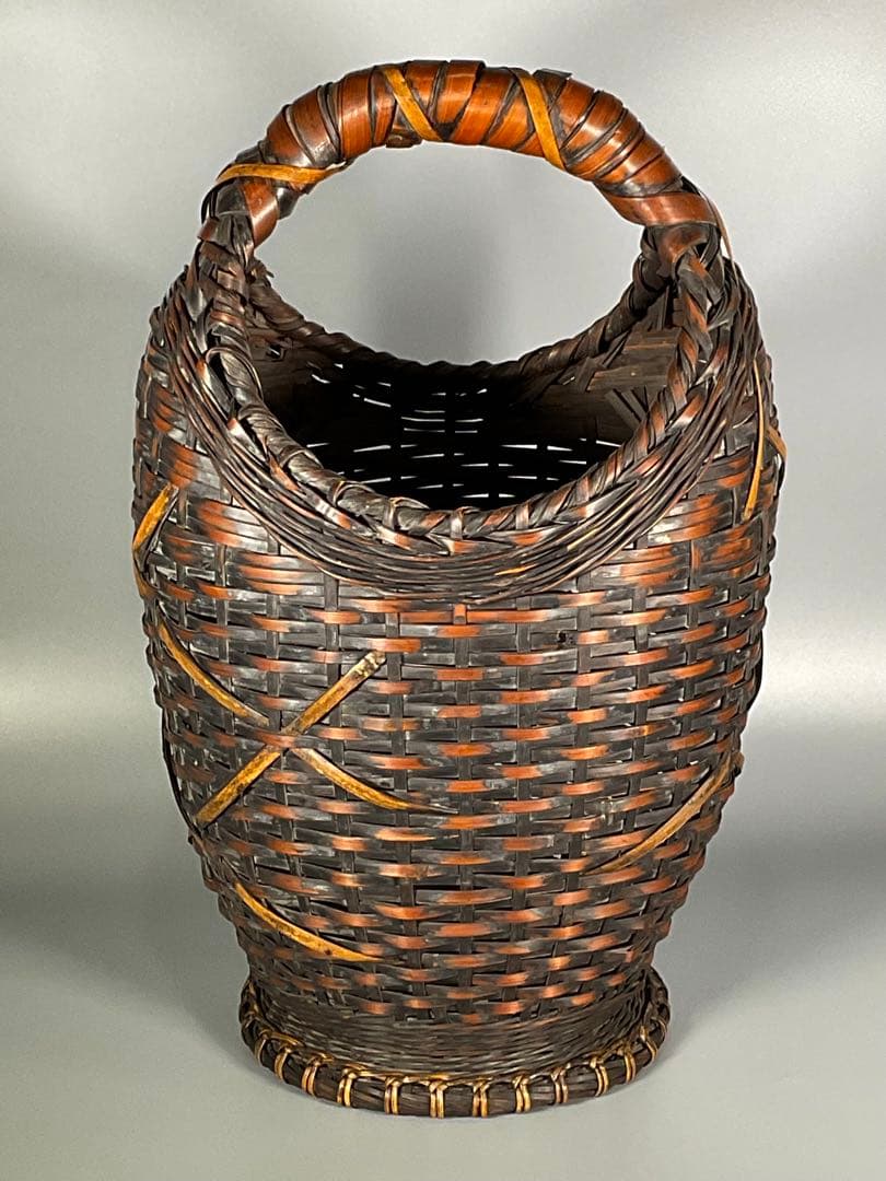 Antique Japanese Woven Bamboo Flower Basket Hanakago Ikebana Vase 42 cm
