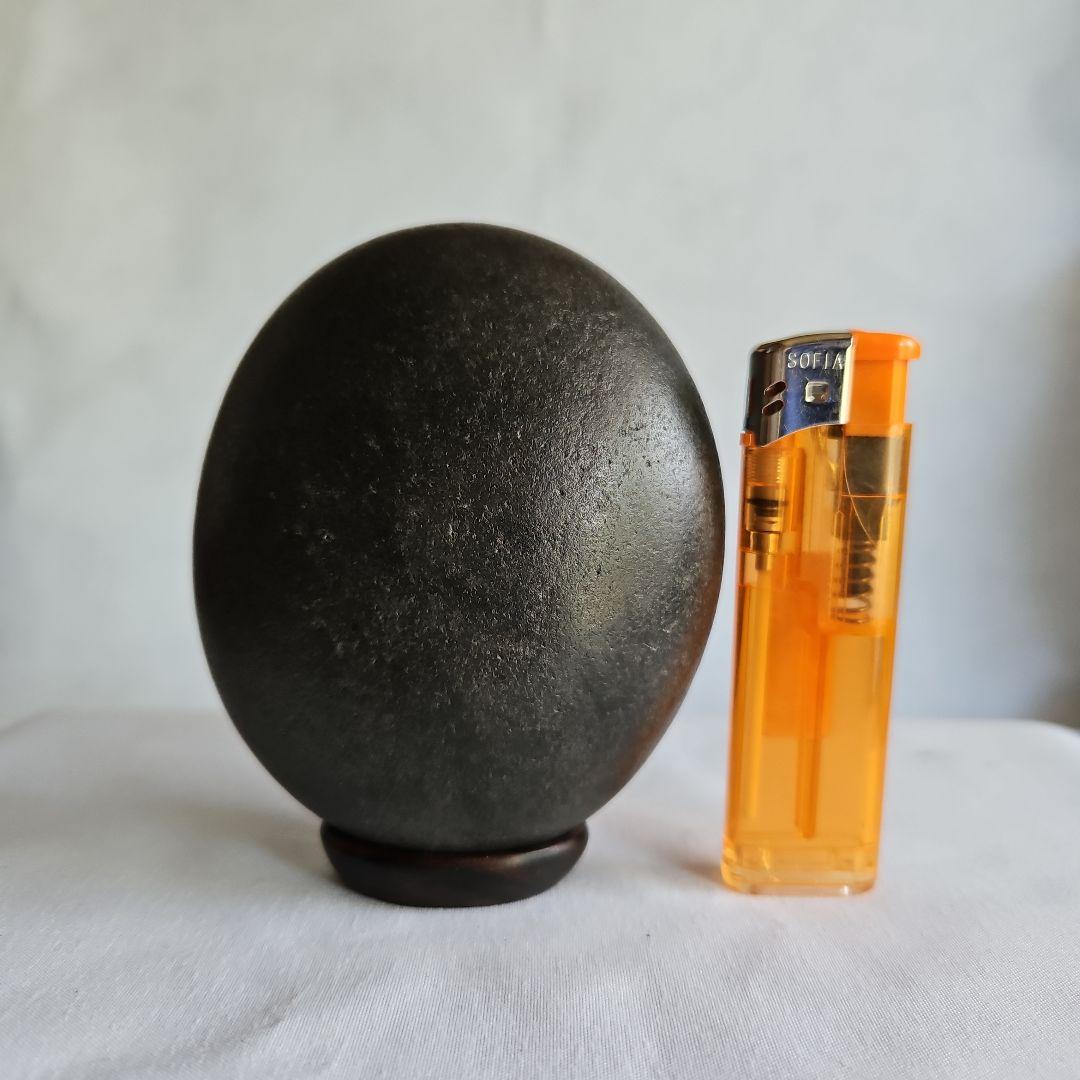 Japanese Suiseki Viewing Stone Kuroishi Black Oval with Rosewood Dai Stand Approx. 10 x 7 x 3.5 cm