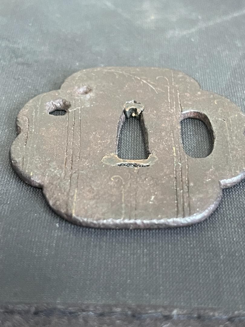 Edo Period Iron Tsuba Small Sword Guard Japanese Katana Fitting