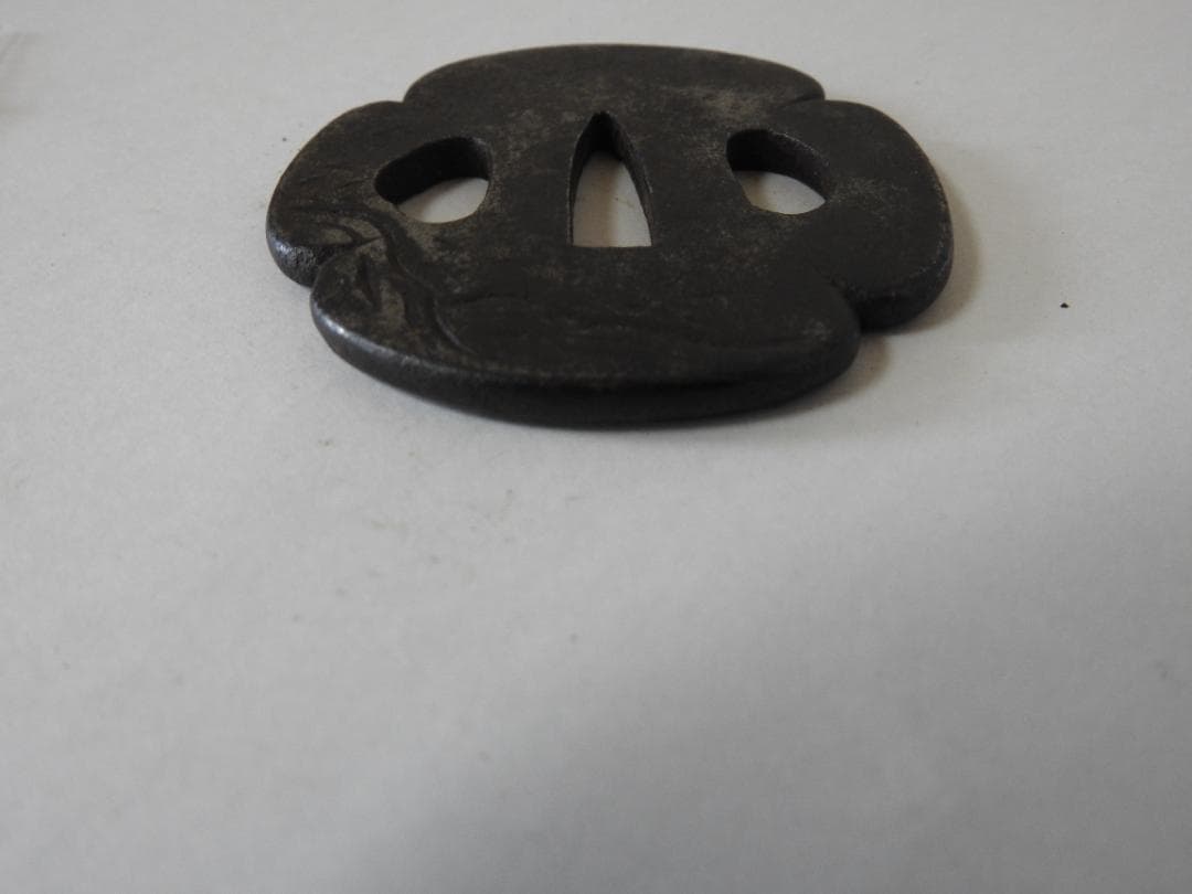 Iron Tsuba Japanese Sword Guard with Rock and Wave Motif, Edo Period