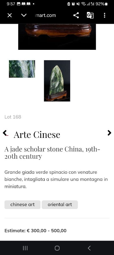 Natural Green Stone Objet with Stand, Height 20 cm