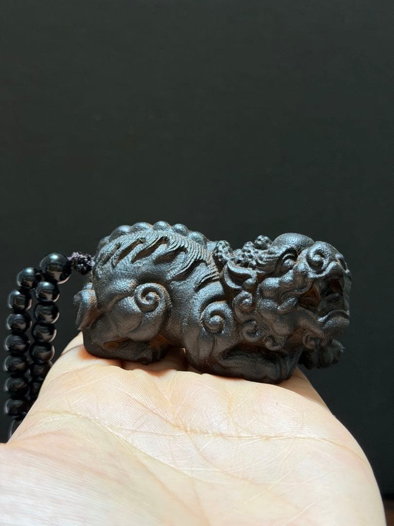 Set of 4 Wood Carvings: Boxwood Maitreya Buddha, Cicada Netsuke, Dragon, Agarwood Pixiu