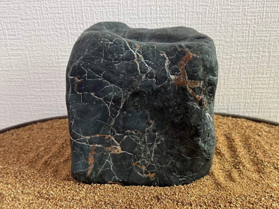 Kamuikotan Suiseki Viewing Stone, Hokkaido, Cube Form with Wood Stand