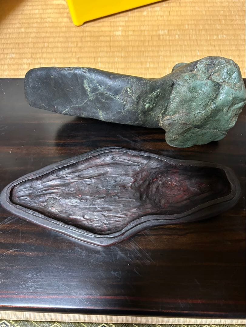 Kamuikotan Suiseki Viewing Stone Doha Form Diorite and Blue-Black Stone with Stand