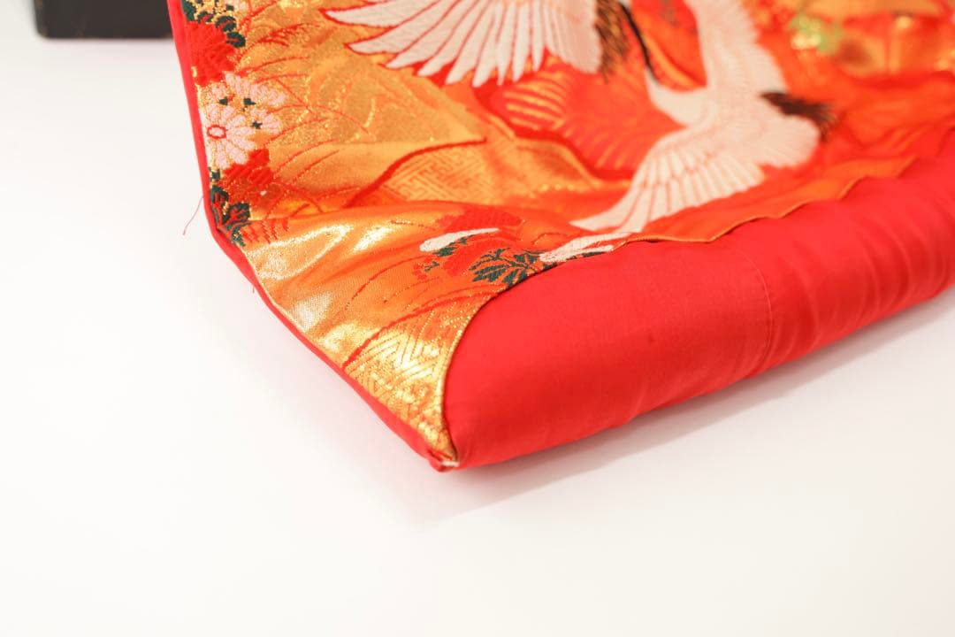 Iro-Uchikake Wedding Kimono, Silk, Crane and Cherry Blossom Gold Thread on Red