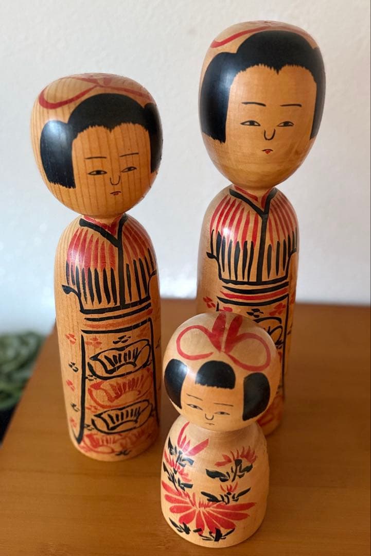 Kyutaro Ogura (1906-1998) Kijiyama Kokeshi Dolls Set of 3 Akita Signed