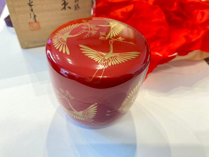 Matsukui-zuru Maki-e Large Natsume Tea Caddy Lacquerware with Box
