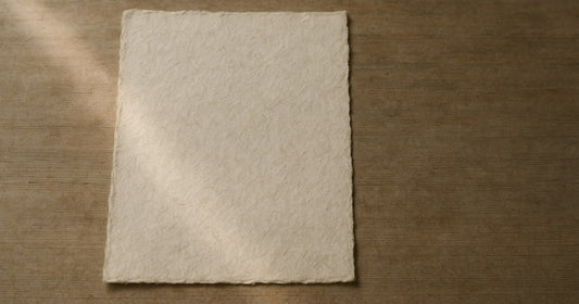 An empty sheet of handmade washi paper in soft daylight
