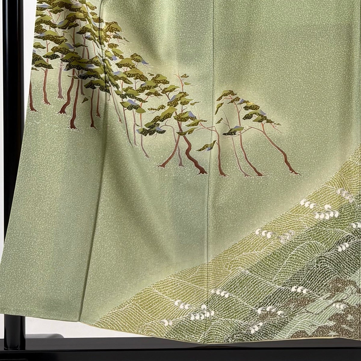 Homongi Silk Kimono by Sakai Norihito, Pine and Wave Design, Gold Silver, Size S