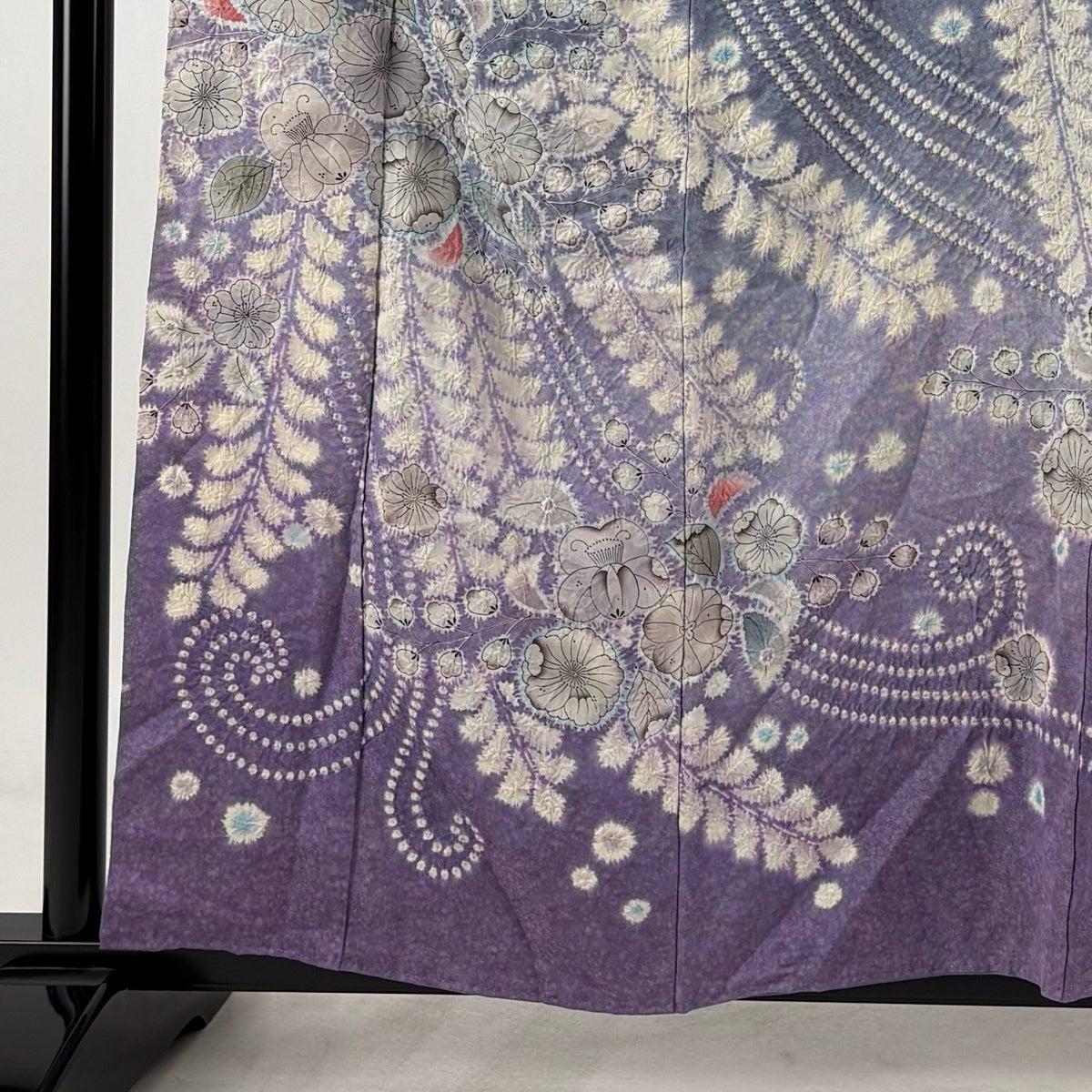 Silk Homongi Kimono Tsujigahana Gin-toshi Bokashi Blue-Gray with Kakihan, Size M Awase