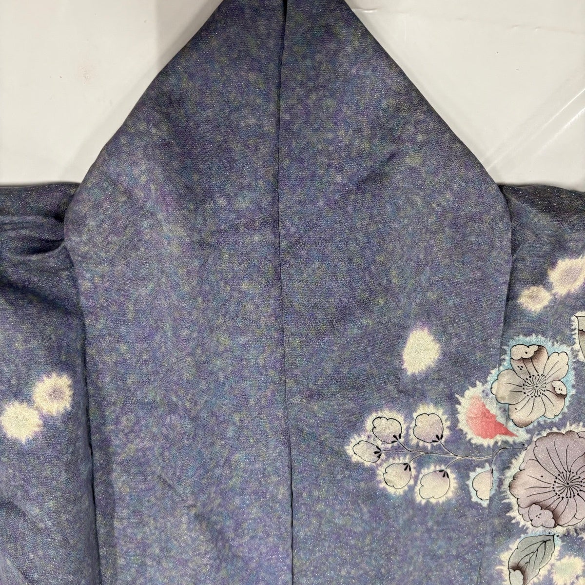 Silk Homongi Kimono Tsujigahana Gin-toshi Bokashi Blue-Gray with Kakihan, Size M Awase
