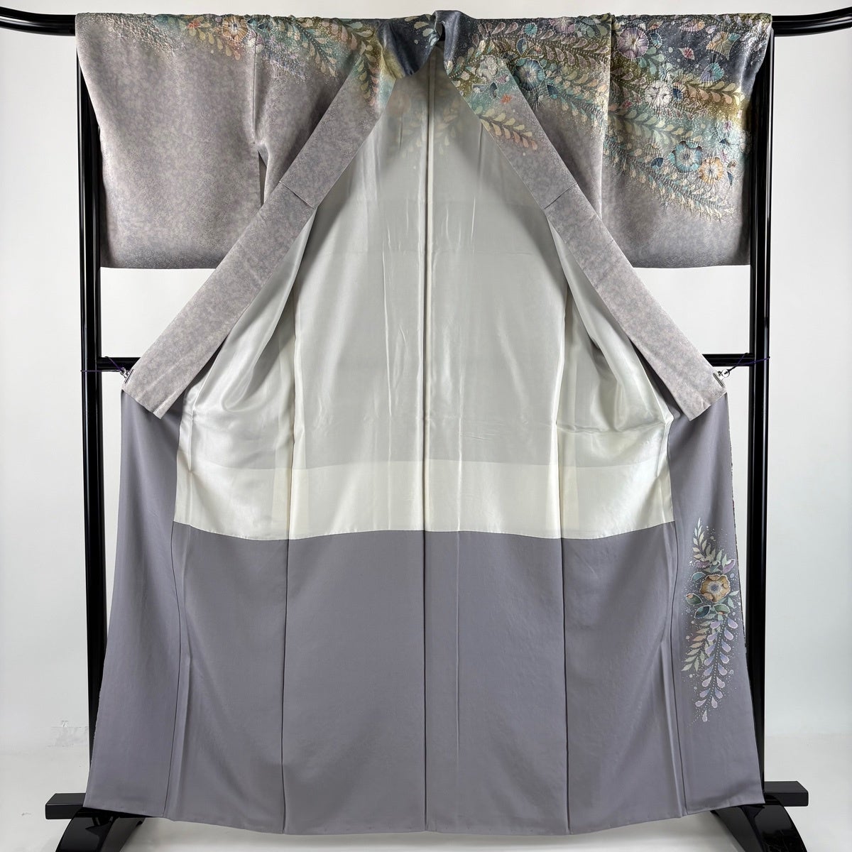 Suisan Kobo Tsujigahana Homongi Silk Kimono Awase Gray-Purple L, Signed