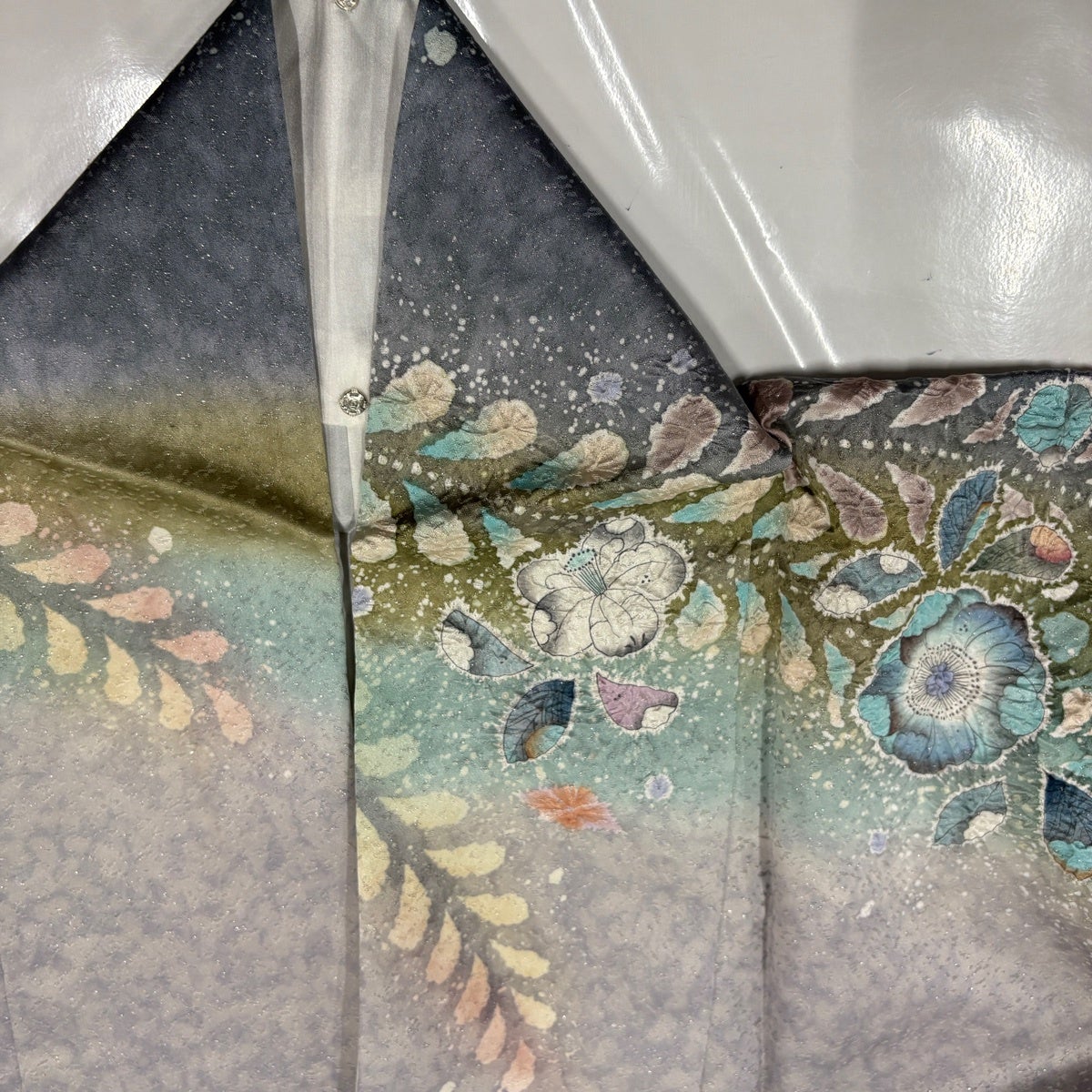 Suisan Kobo Tsujigahana Homongi Silk Kimono Awase Gray-Purple L, Signed