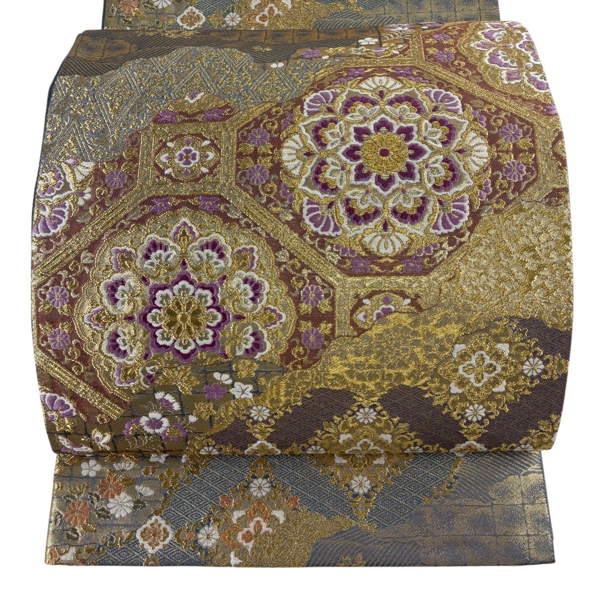 Juraku Fukuro Obi Silk Formal Shokko Floral Gold Thread with Signature