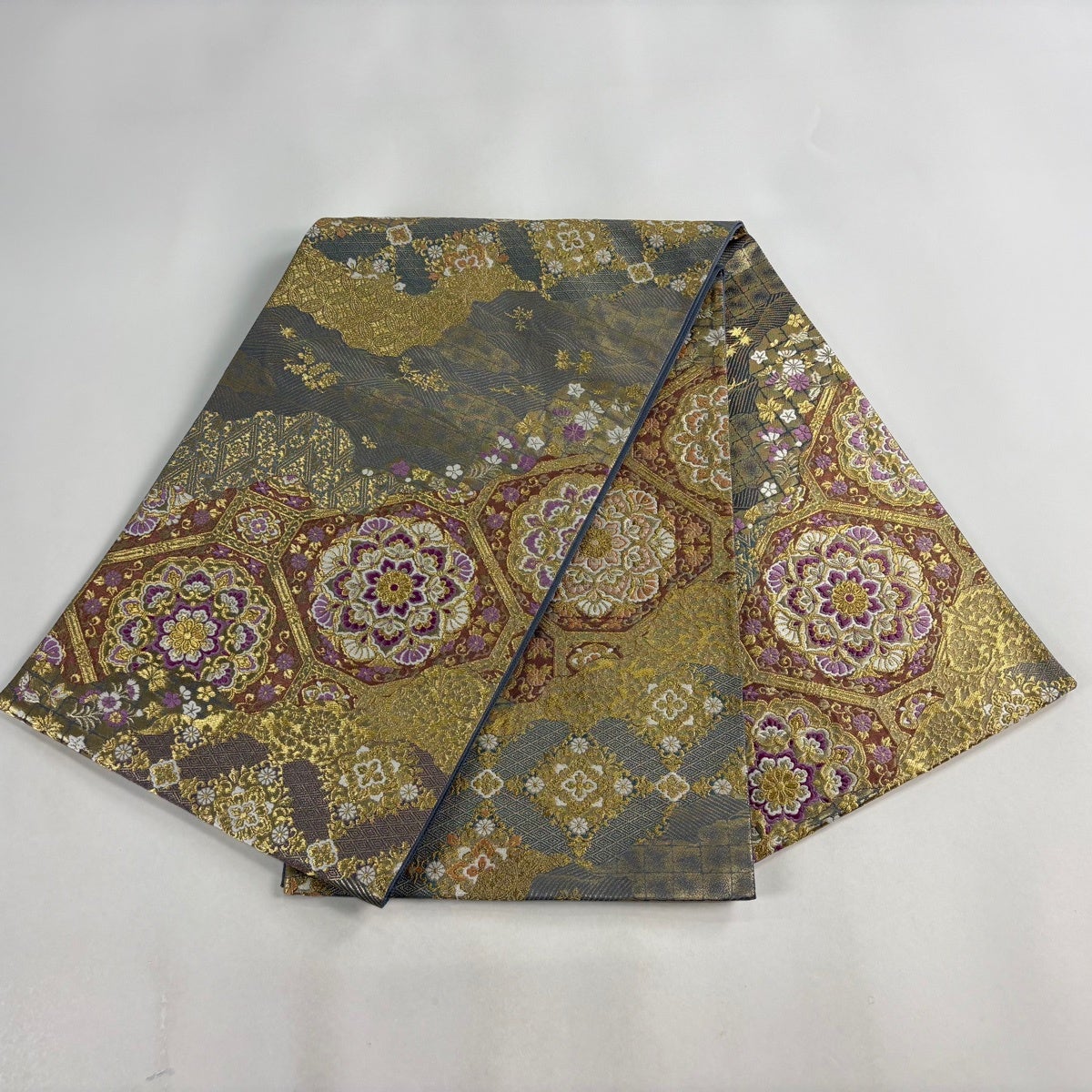 Juraku Fukuro Obi Silk Formal Shokko Floral Gold Thread with Signature