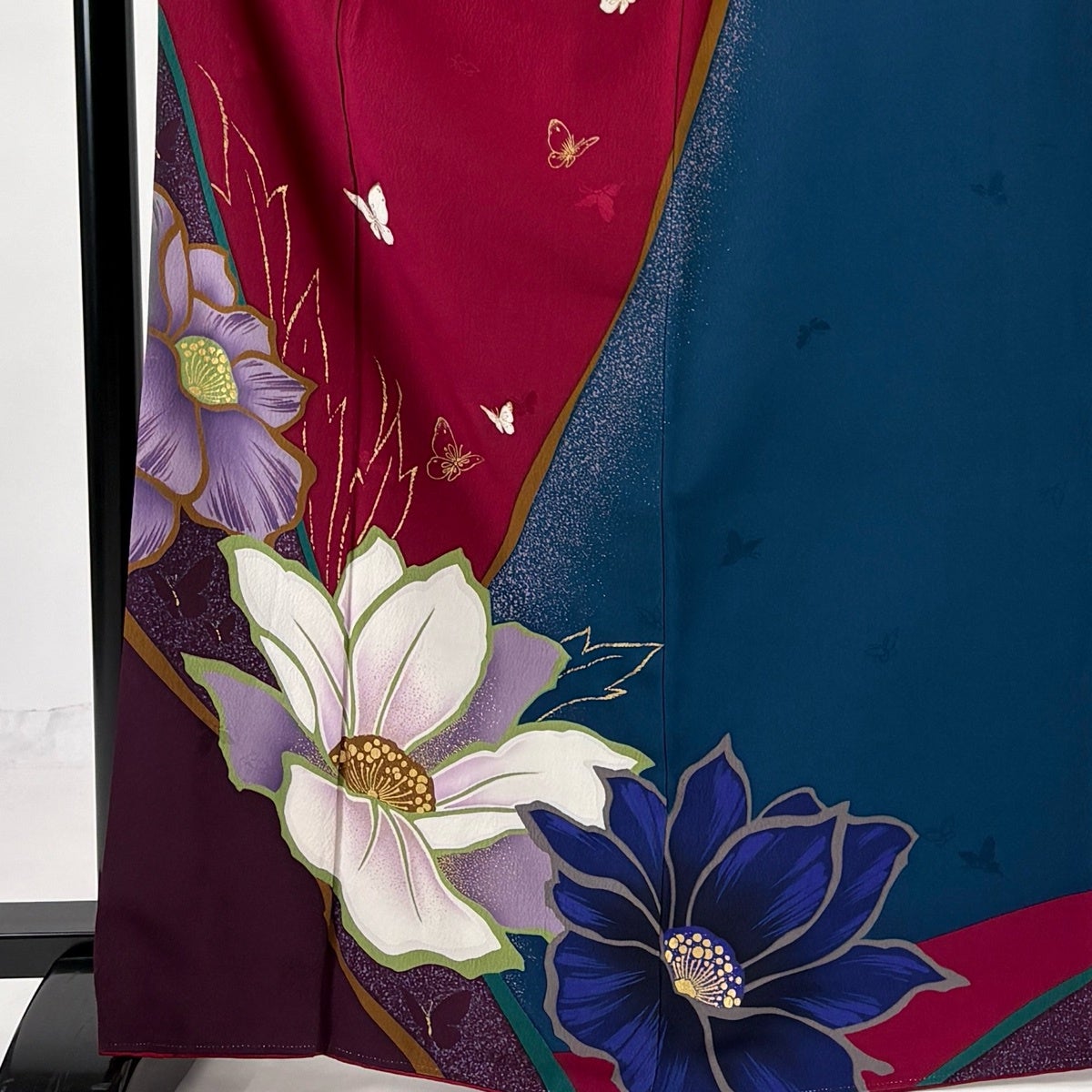 Hanae Mori Homongi Silk Kimono with Rakkan, Peony Butterfly Kinsai Design, Size L