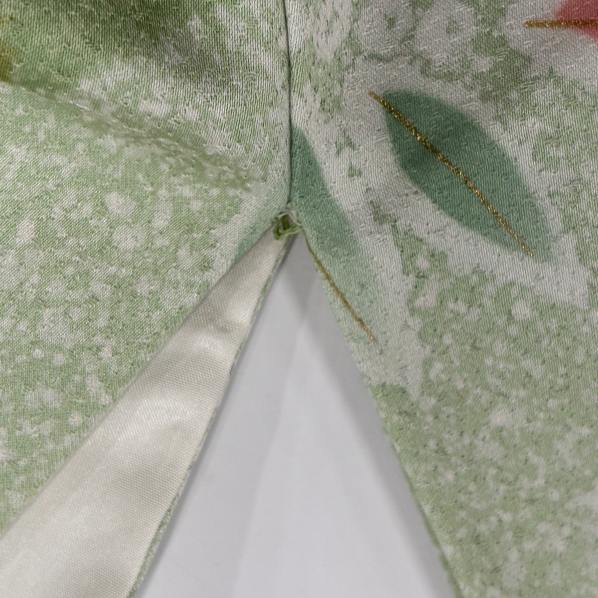 Homongi Silk Kimono with Snow-Ring, Grasses and Flowers, Gold Accents, Size M