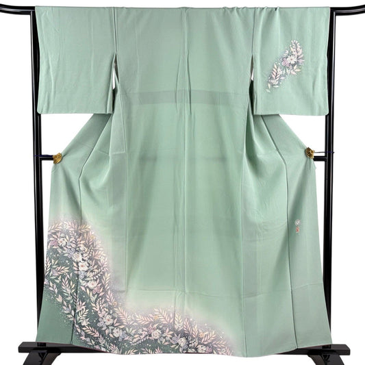 Suizan Kobo Tsukesage Kimono Silk Awase Tsujigahana Bokashi Pale Green M