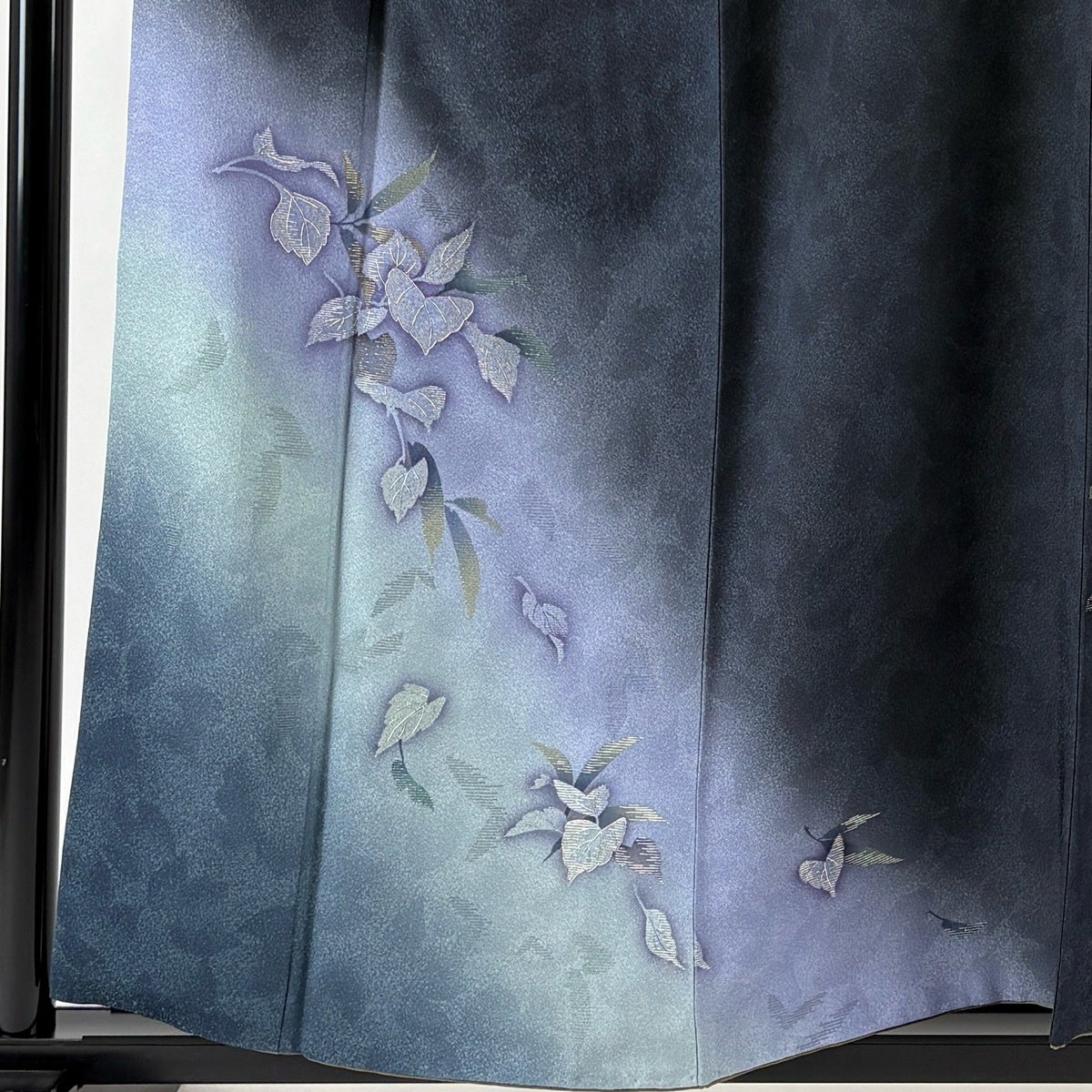 Tange Yusuke Silk Houmongi Fukuro-Sage Kimono, Leaf Motif, Awase, Size M