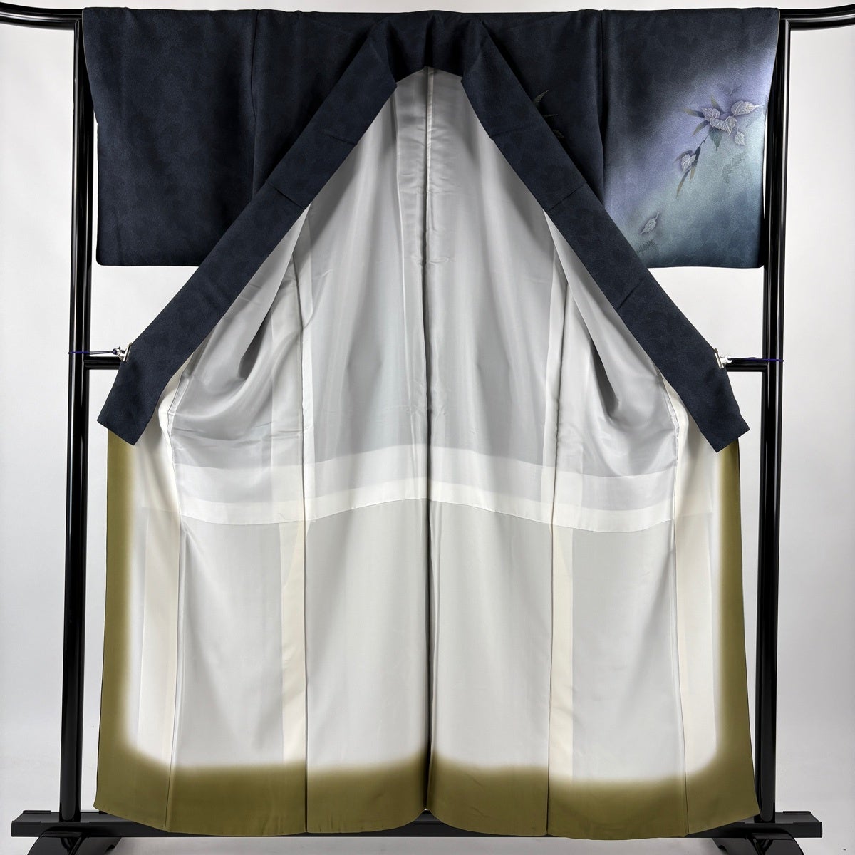 Tange Yusuke Silk Houmongi Fukuro-Sage Kimono, Leaf Motif, Awase, Size M