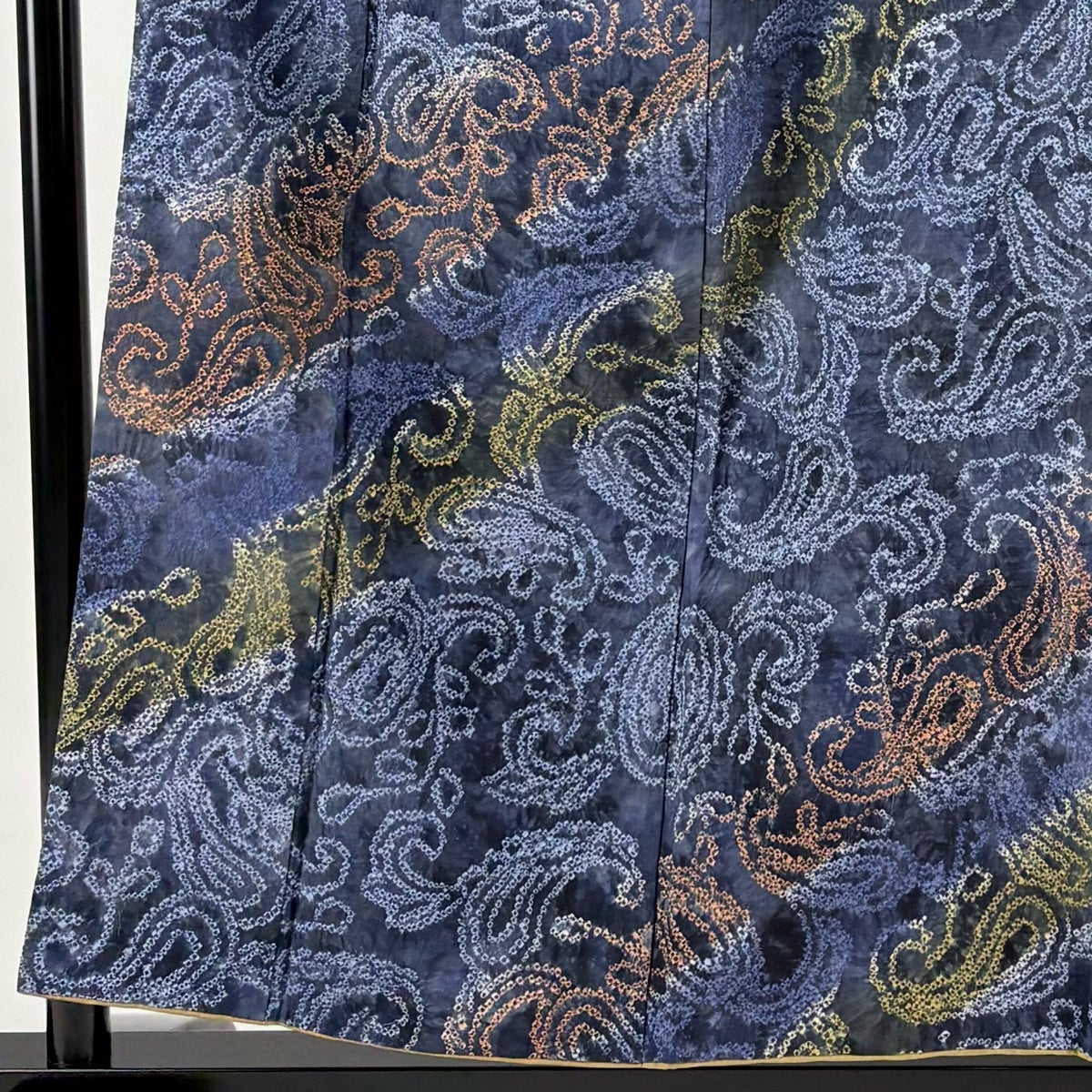 Homongi Kimono Silk Awase Paisley Floral Shibori Bokashi Navy Blue Size S
