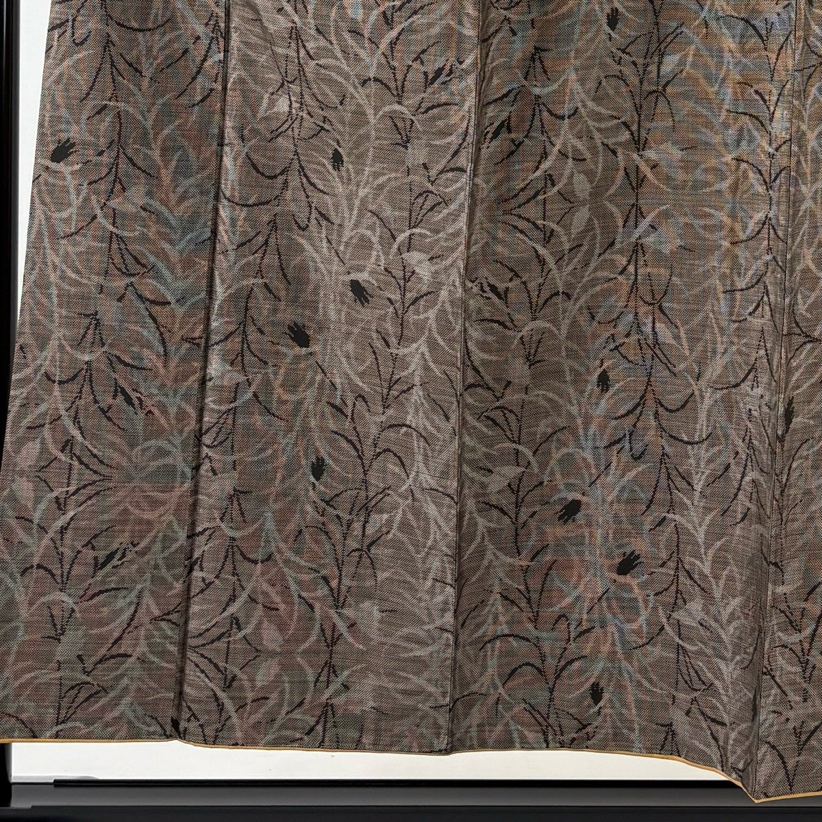 Oshima Tsumugi Silk Kimono by Tokiemon, Awase Lined, Dark Brown Floral, Size M