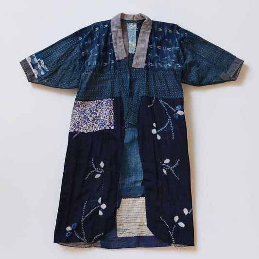 Boro Noragi Work Jacket Meiji-Showa Cotton Hemp Indigo Kasuri Sashiko Japan Vintage