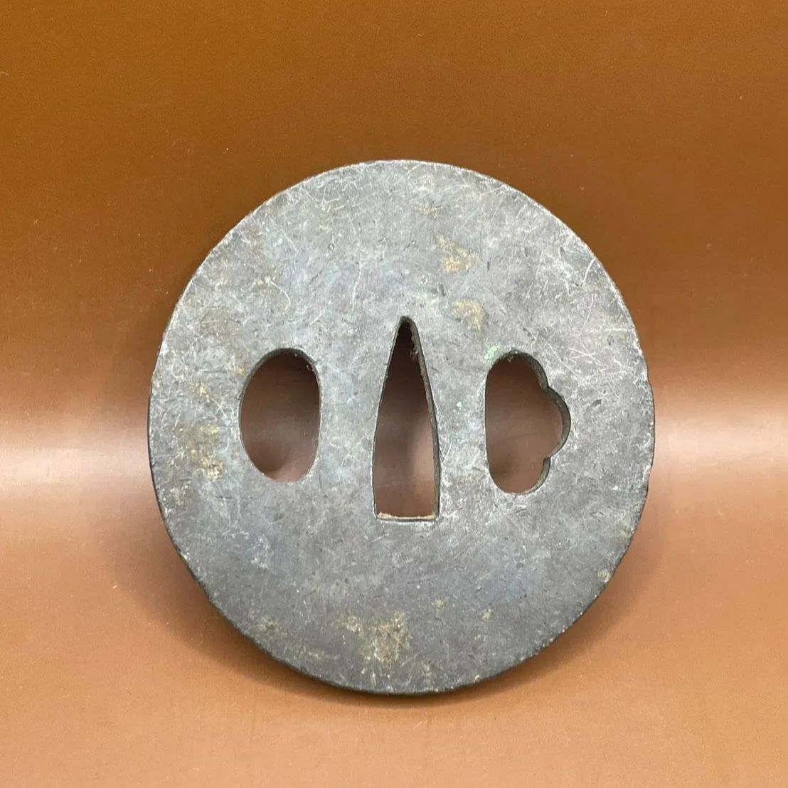 Antique Japanese Sword Tsuba Hand Guard Iron Round Sword Fitting Collectible