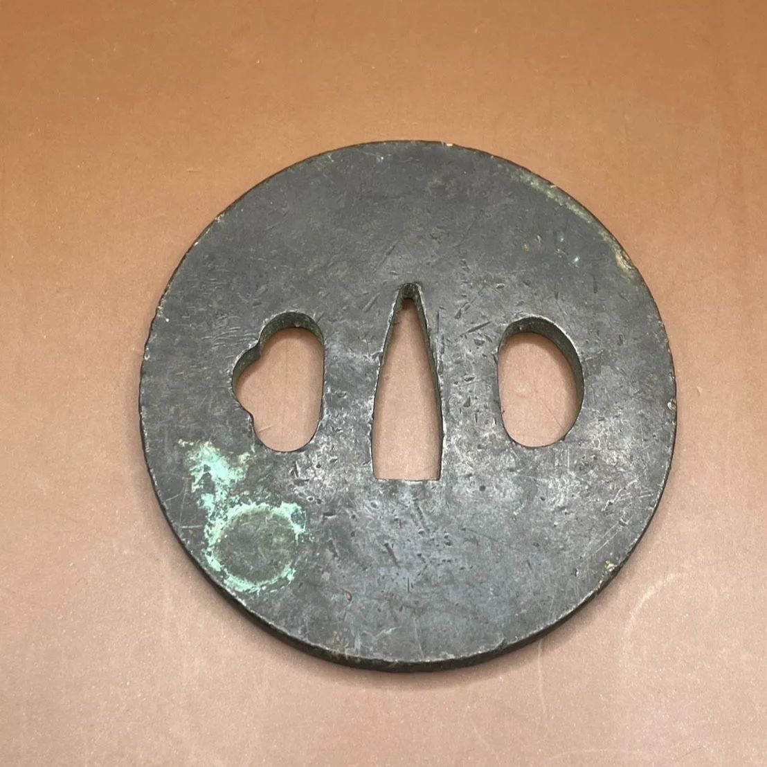 Antique Japanese Sword Tsuba Hand Guard Iron Round Sword Fitting Collectible