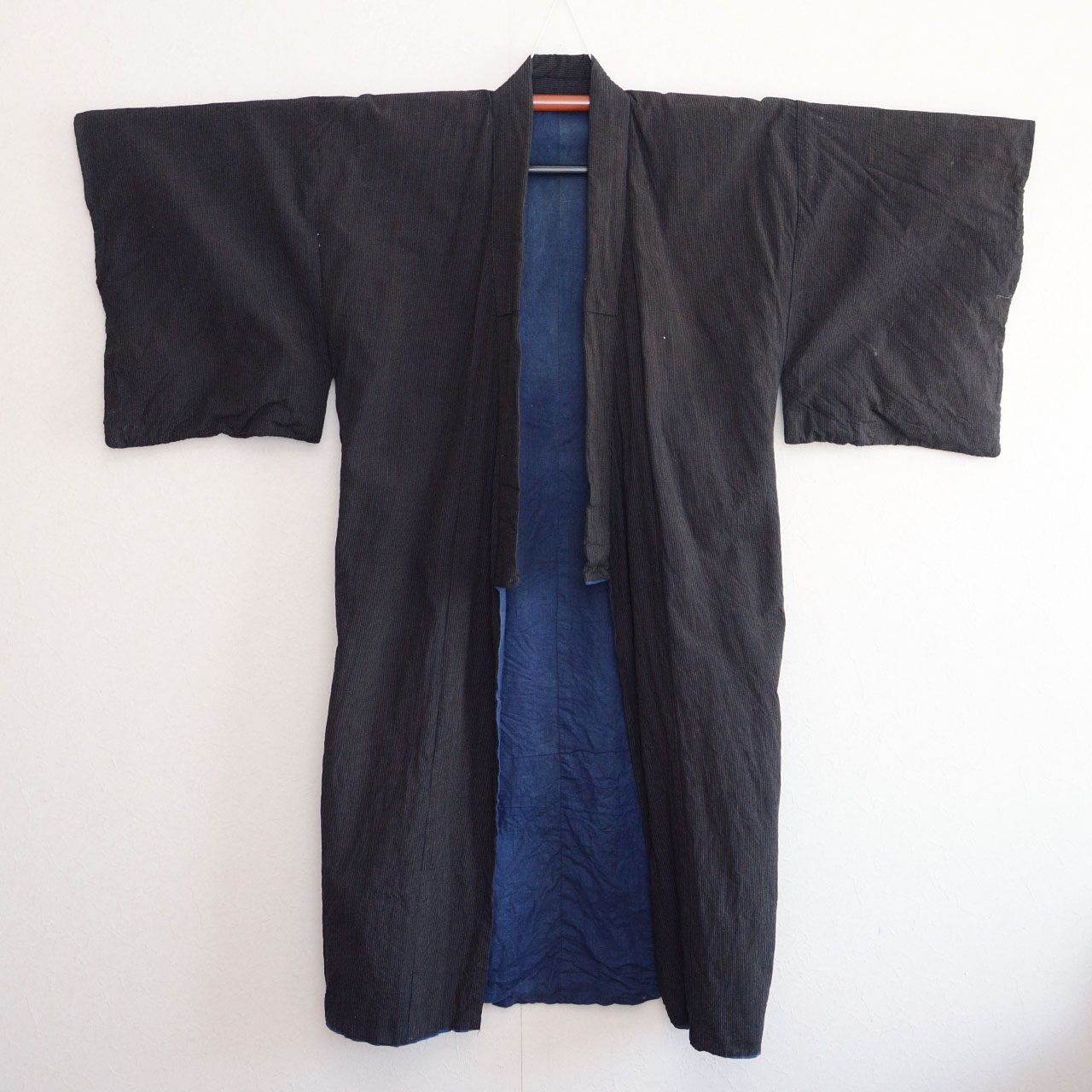 Showa Early-Period Cotton Striped Kimono Nagagi for Men, Japan Vintage