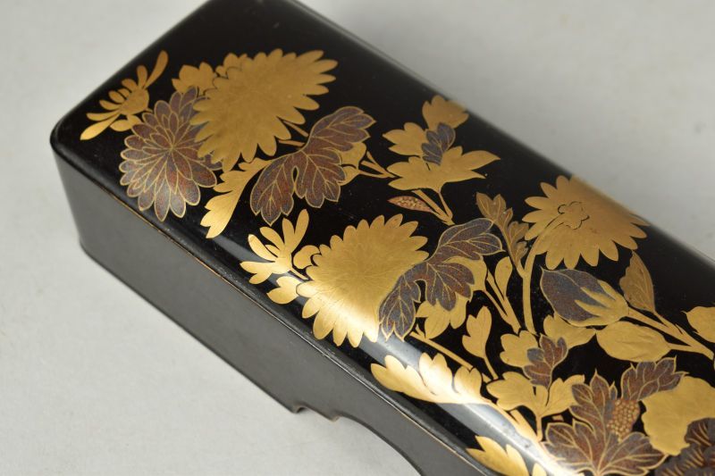 Antique Japanese Maki-e Lacquer Document Box with Floral Design and Nashiji Interior
