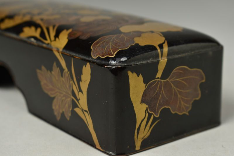Antique Japanese Maki-e Lacquer Document Box with Floral Design and Nashiji Interior