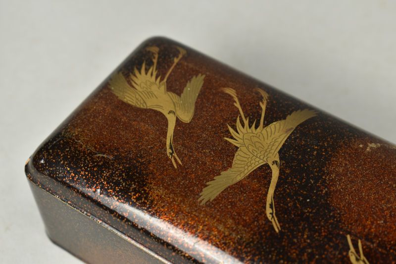 Antont Antique Maki-e Lacquer Letter Box with Cranes and Nashiji Ground