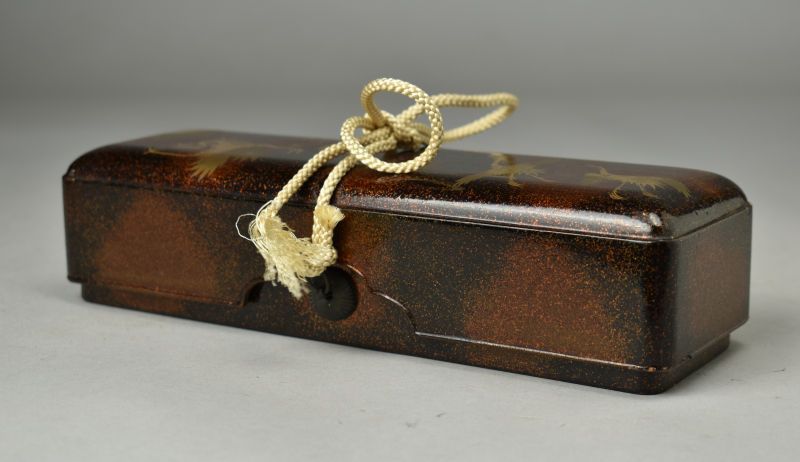 Antont Antique Maki-e Lacquer Letter Box with Cranes and Nashiji Ground