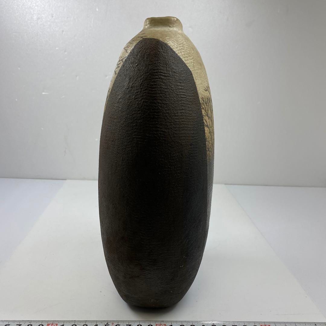 Moriyoshi Saeki Zogan Inlay Tree Motif Ceramic Vase with Signed Wood Box