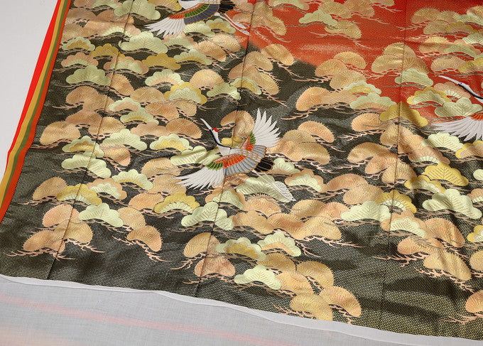 Iro-Uchikake Wedding Kimono Silk Red Black Pine Crane Junihitoe Style