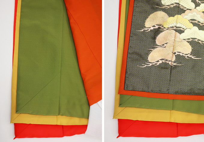 Iro-Uchikake Wedding Kimono Silk Red Black Pine Crane Junihitoe Style