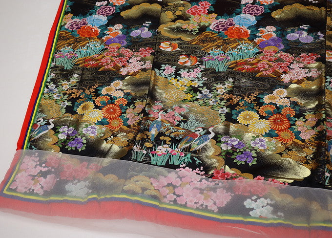 Iro-Uchikake Wedding Kimono Silk Red Black Four Seasons Floral Yae-gasane