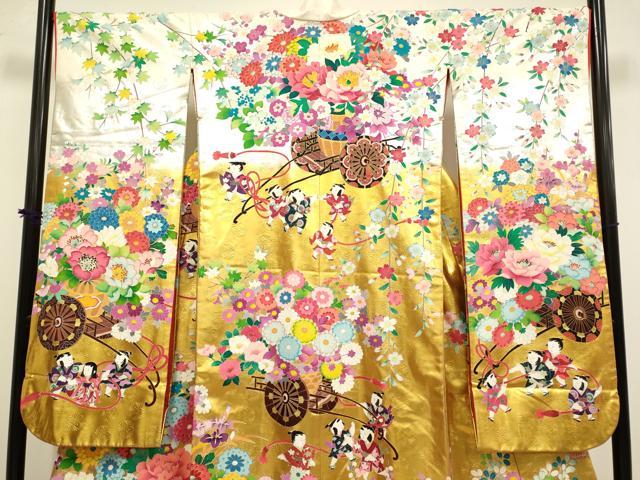 Iro-Uchikake Silk Wedding Kimono Bridal Furisode Douji Kacha Gold Silver Motif