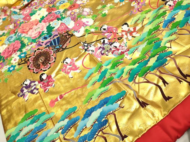 Iro-Uchikake Silk Wedding Kimono Bridal Furisode Douji Kacha Gold Silver Motif