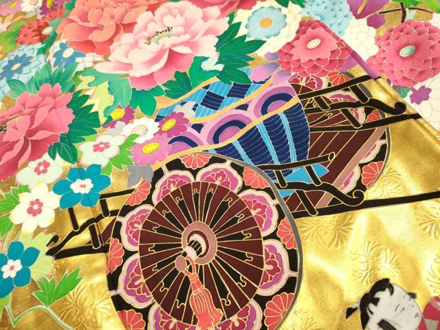 Iro-Uchikake Silk Wedding Kimono Bridal Furisode Douji Kacha Gold Silver Motif