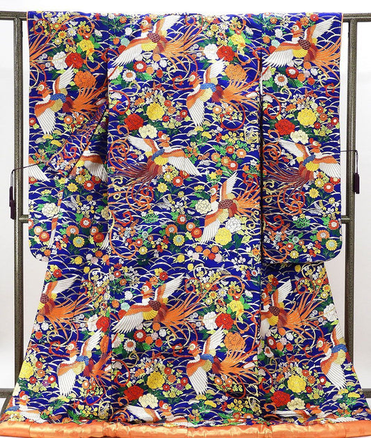 Iro-Uchikake Silk Wedding Kimono with Four Seasons Flowers and Long-Tailed Birds