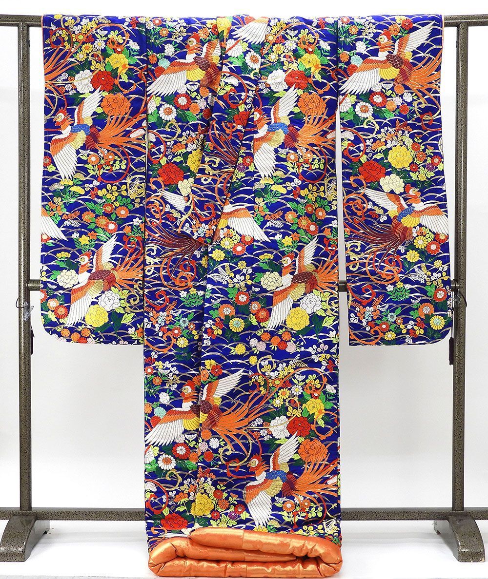 Iro-Uchikake Silk Wedding Kimono with Four Seasons Flowers and Long-Tailed Birds