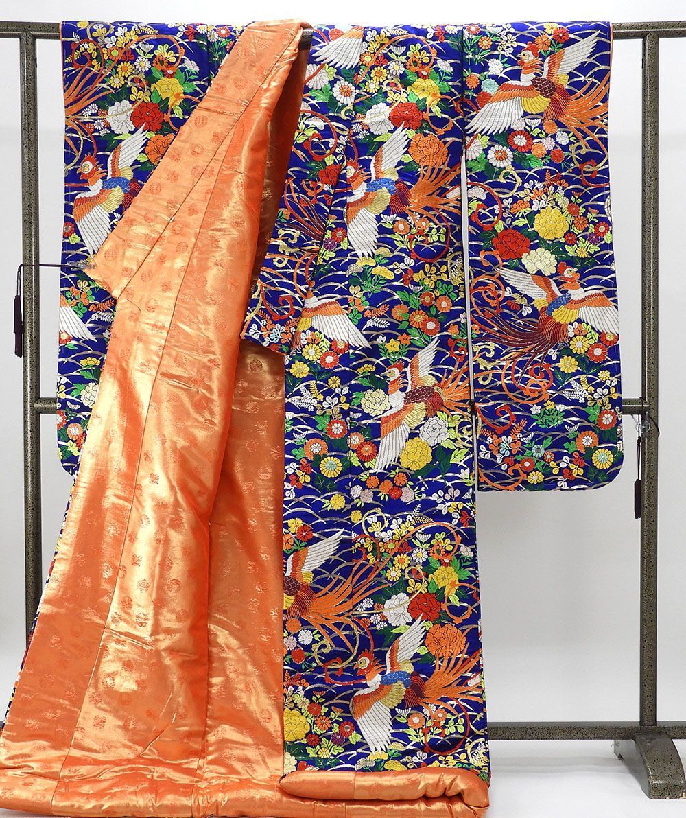 Iro-Uchikake Silk Wedding Kimono with Four Seasons Flowers and Long-Tailed Birds